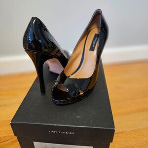 Ann Taylor Black Patent Peeptoe Shoes - 8.5